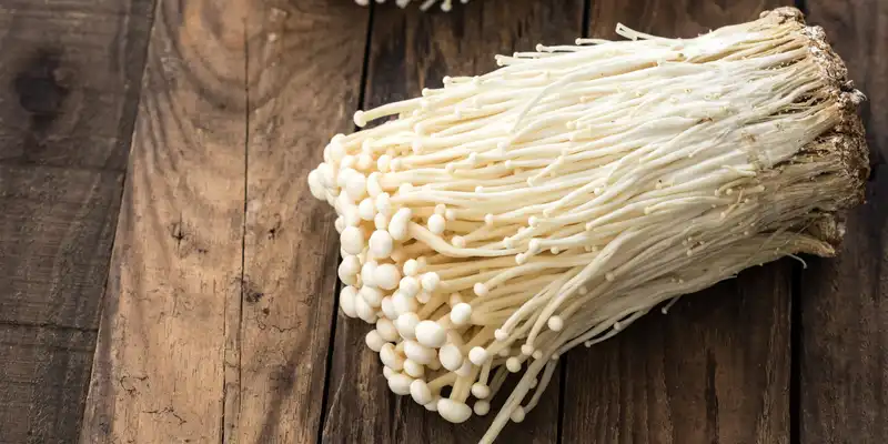 Raw enoki mushrooms